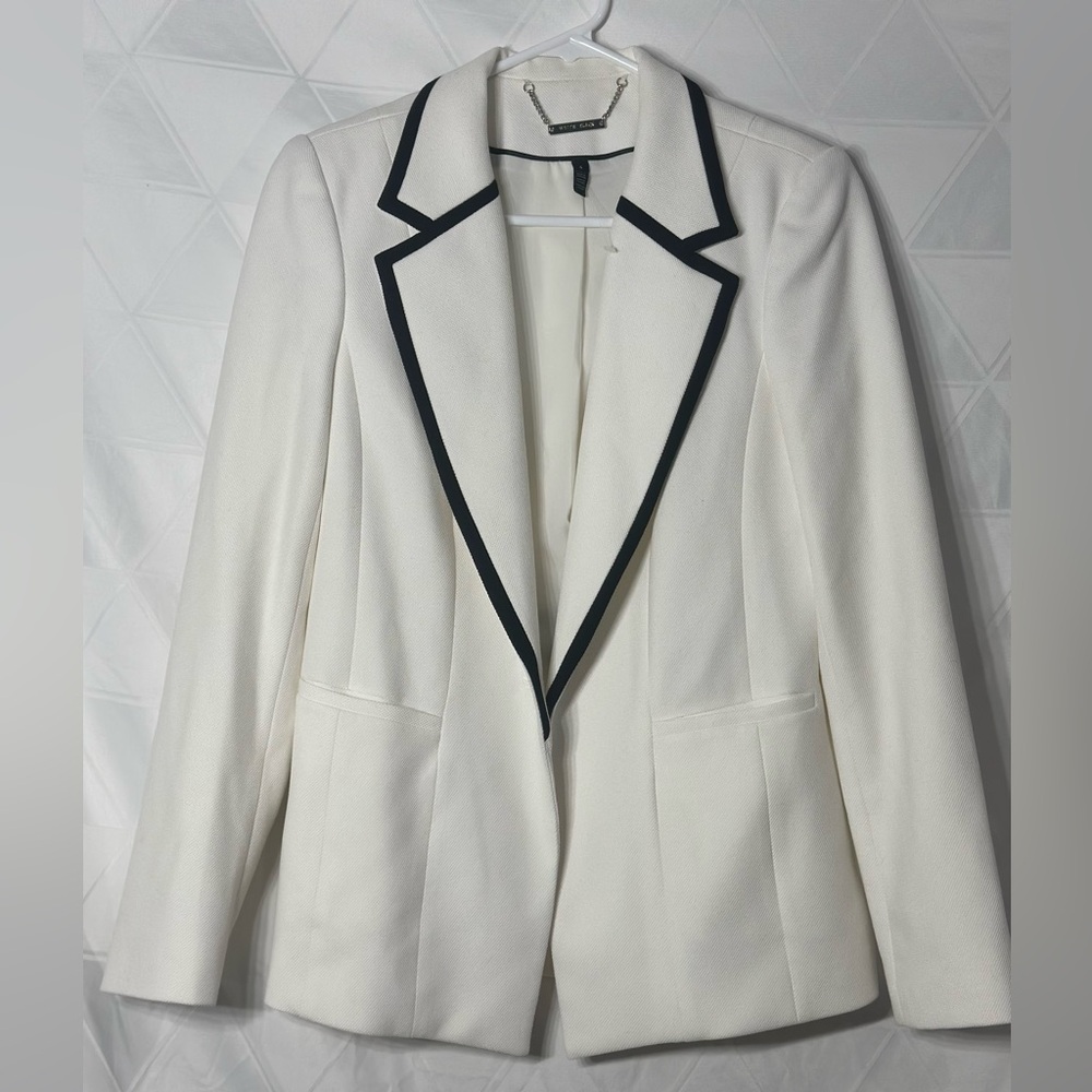Elegant White Blazer with Black Trim